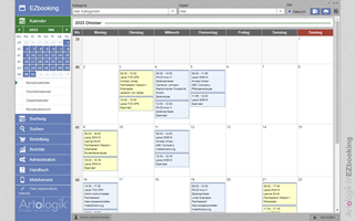 Wählen Sie zwischen verschiedenen Kalenderansichten aus, um einen optimalen Überblick über vorgenommene Buchungen und freie Zeiten zu erhalten. Ihre Administratoren entscheiden, von welchen Benutzern welche Instrumente gebucht werden können, zu welchen Zeiten und zu welchen Preisen. Monatskalenderansicht in EZbooking