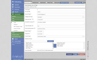EZ-Project est conçu pour les centres de recherche qui souhaitent relier les informations relatives aux projets aux réservations. Vous définissez la configuration du projet, si les utilisateurs peuvent enregistrer leurs propres projets, si vous souhaitez utiliser une tarification basée sur le projet et plus encore. Administration Projets