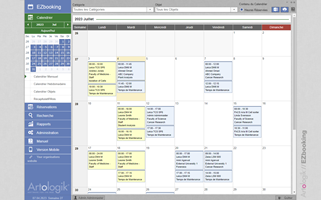 Les différents calendriers vous donnent un aperçu des réservations existantes et des créneaux horaires disponibles. Vos administrateurs définissent quels utilisateurs peuvent réserver quels appareils et à quelles heures. Calendrier Mensuel EZbooking