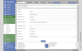 EZ-Project is designed for research facilities that want to connect project information to bookings. You define the project set-up, if users can register their own projects, if you wish to use project based pricing and more. Project Administration In EZbooking