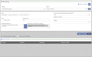 Which information would you like users to add when making a booking? Define mandatory questions, selection lists etc. and let users select the project they are working on. They can also book additional equipment and assisted use together with their instrument bookings. Make A New Booking In EZbooking